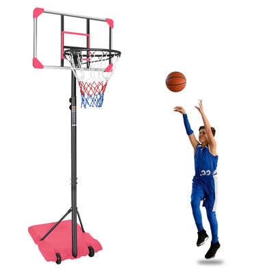 Panier de basketball portatif réglable de 5,6 à 7 pi pour enfants et adolescents avec base stable et roues, panneau arrière de 28 po