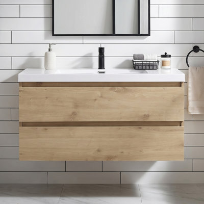 Meuble-lavabo suspendu de 107 cm (42 po), armoire en mélamine de bois avec lavabo intégré en résine et carbonate de calcium