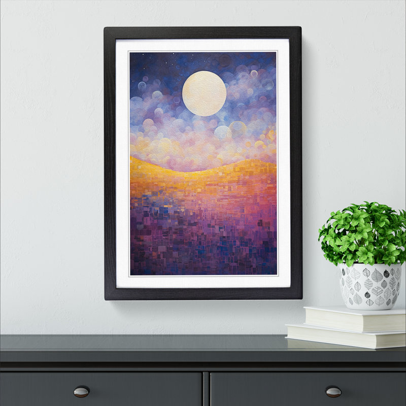 XYZ-FRM-V1223-4545 Moon Colour Field No.2 - Single Picture Frame Print on Wood, 34cm H x 25cm W x 2cm D, Black 