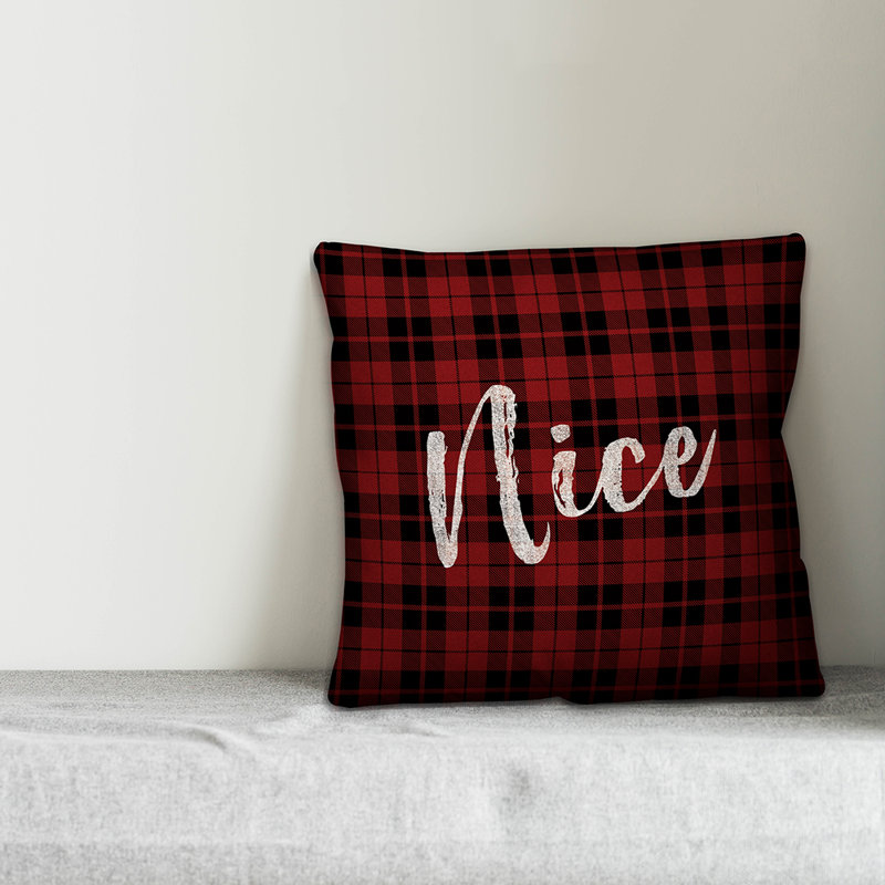 Red and Black Plaid 16" Spun Polyester Throw Pillow