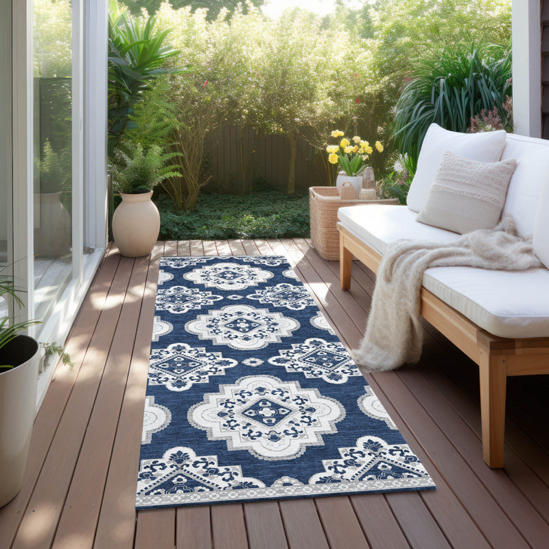 Malek Indoor/Outdoor Area Rug with Non-Slip Backing, Runner 2'3" x 7'6"