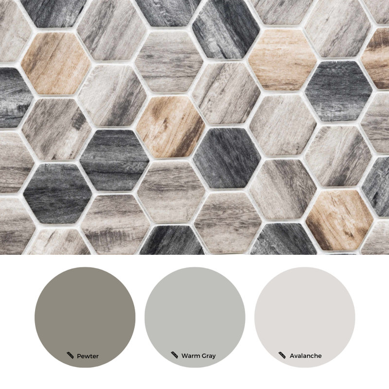 Recycled 1.88" x 1.88" Glass Honeycomb Mosaic Wall  Tile, Gray/Taupe/Black