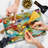 Ambesonne Colourful Cutting Board Large Size Puffy Dreamy Feathers Multicolor