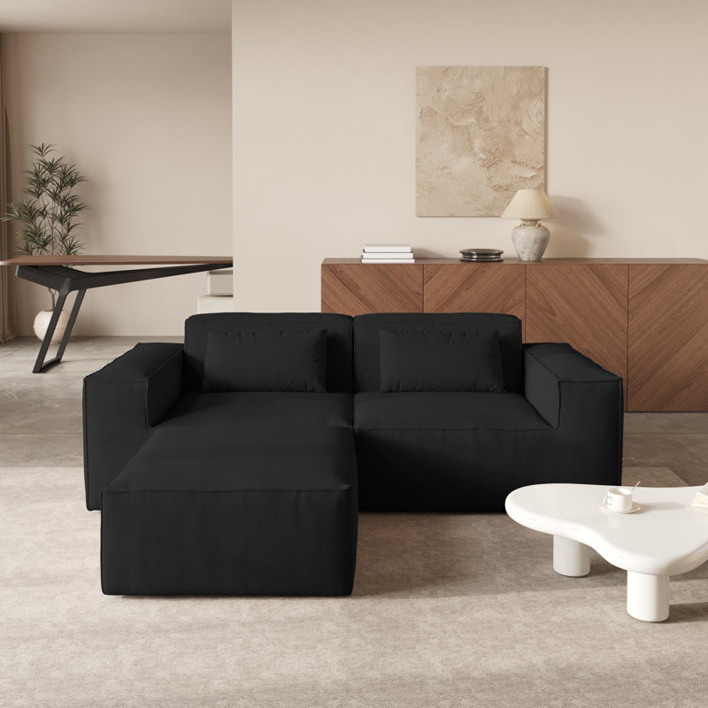 Canapé modulaire 3 pièces avec repose-pieds, Velours noir nuage