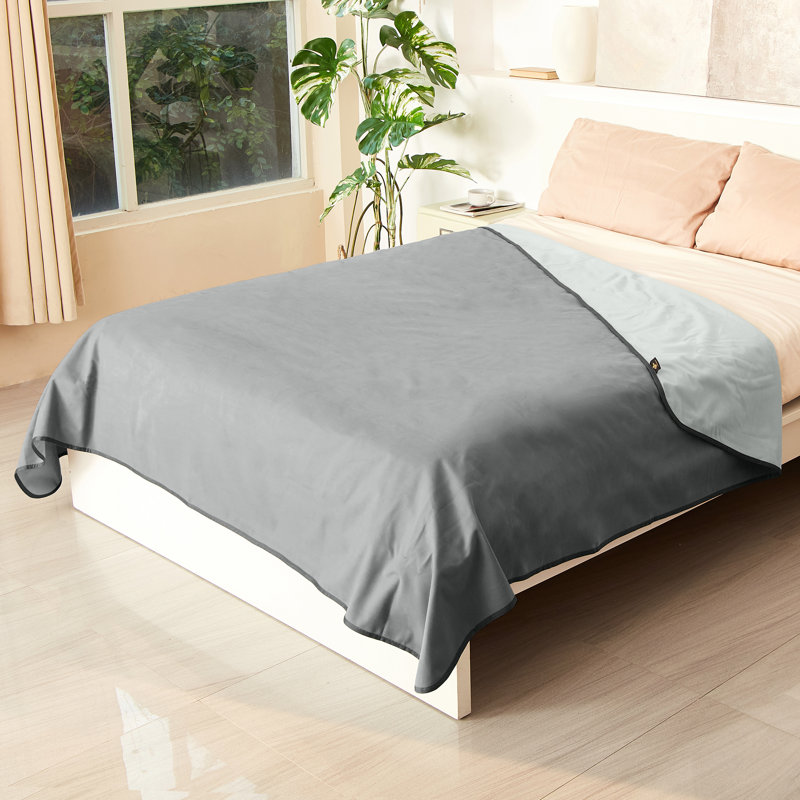 Queen Size Light Gray and Dark Gray Reversible Fleece Blanket