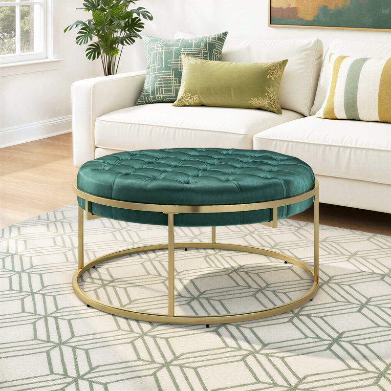 Simmerman Velvet Ottoman, Dark Green