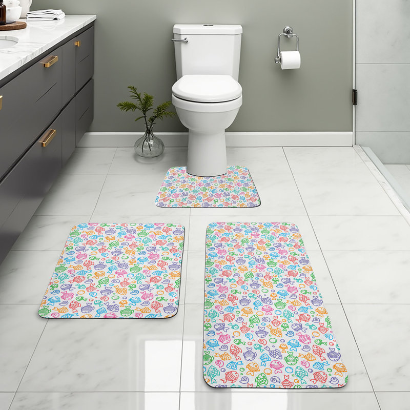  Multicolore poisson ensemble de tapis de salle de bain 3 pièces