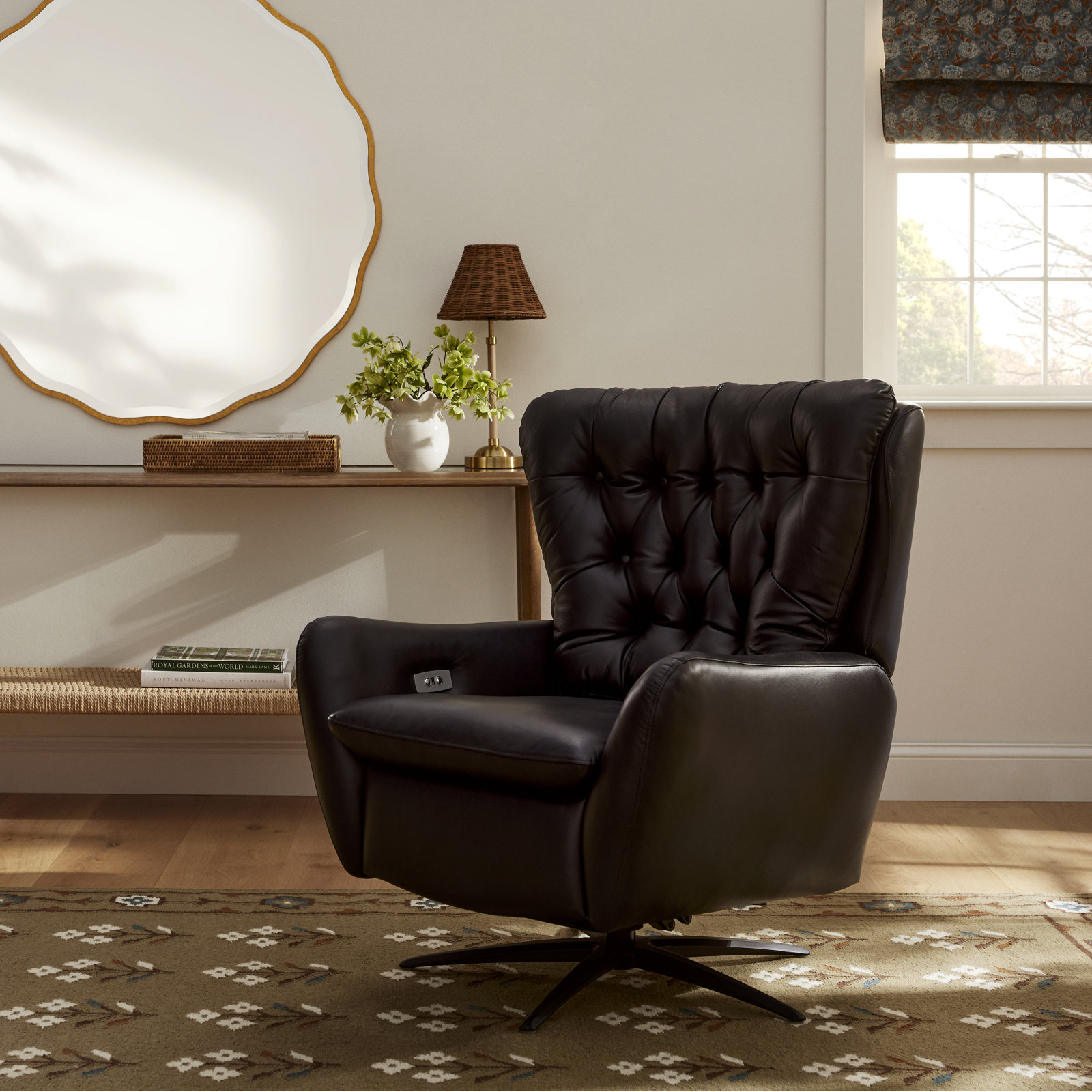 Harrington 31" Genuine Leather Swivel Power Recliner, Chocolate