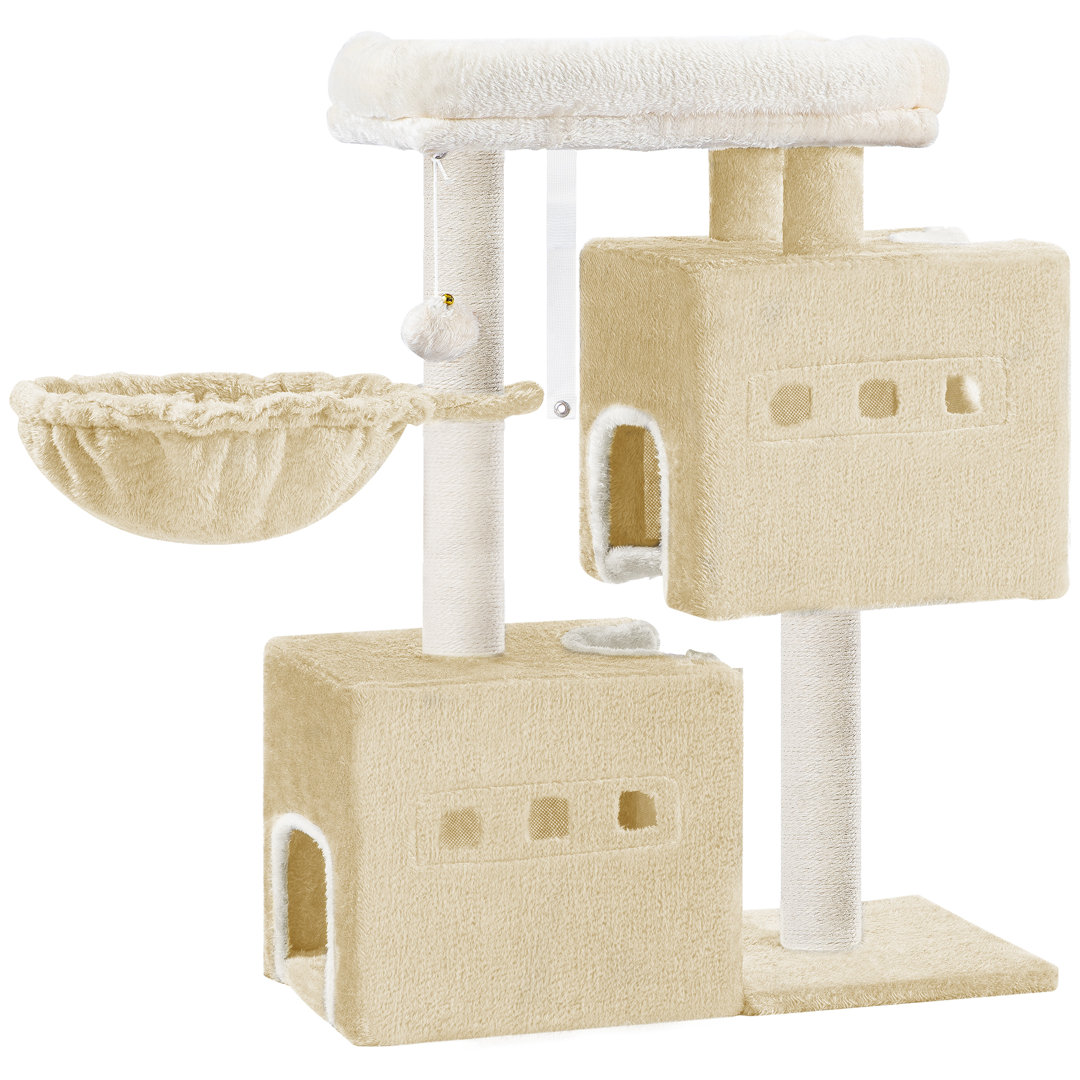 Cat Tree, 75 cm Tower, Sisal Scratching Post, Cats Tower for Indoor, Multi-Level Stable Cat Tree with Cats House, 2 Caves, Pompoms