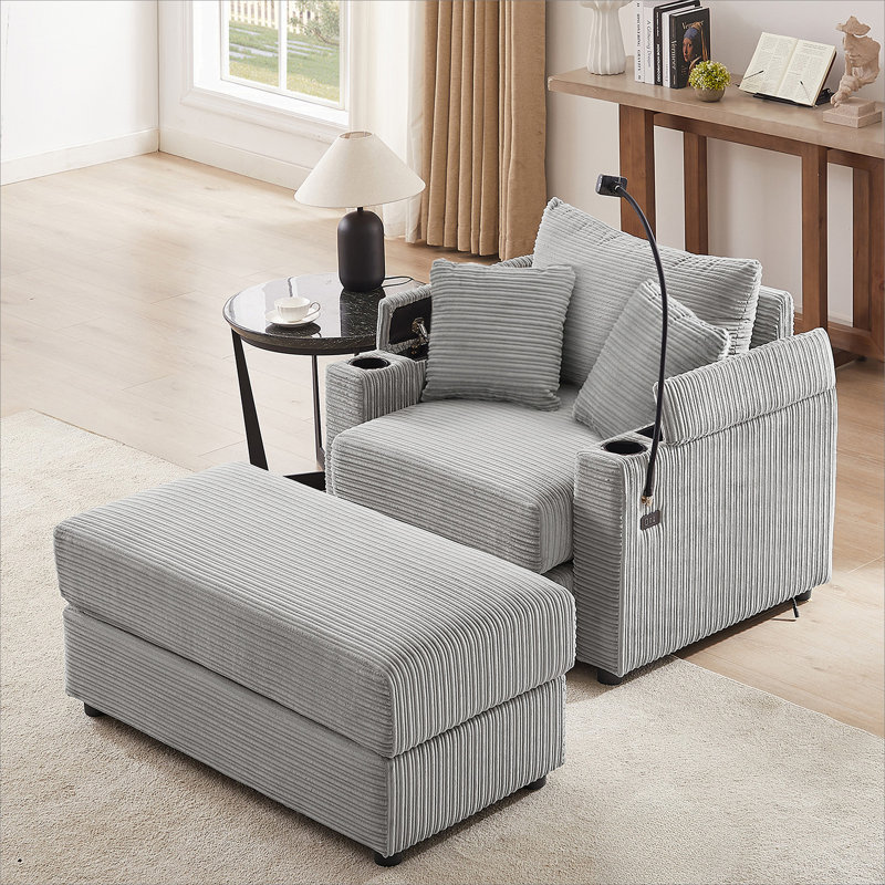 Canapé modulaire moderne avec repose-pieds en velours côtelé Modern, Gris