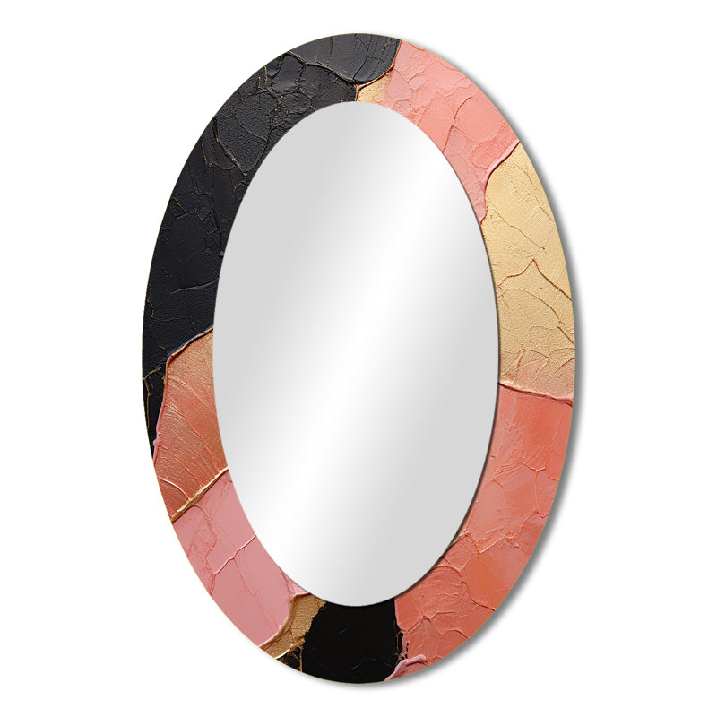 Minimalisme rose Poteries I - miroir décoratif ovale abstrait sur métal, 36 po x 24 po