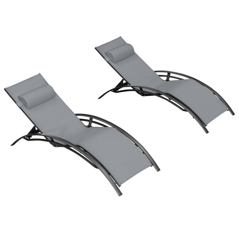 Patio Chaise Lounge Double Outdoor Beach Pool Sunbathing Lawn Lounger Recliner Outside Tanning Chairs For All Weather, Gray