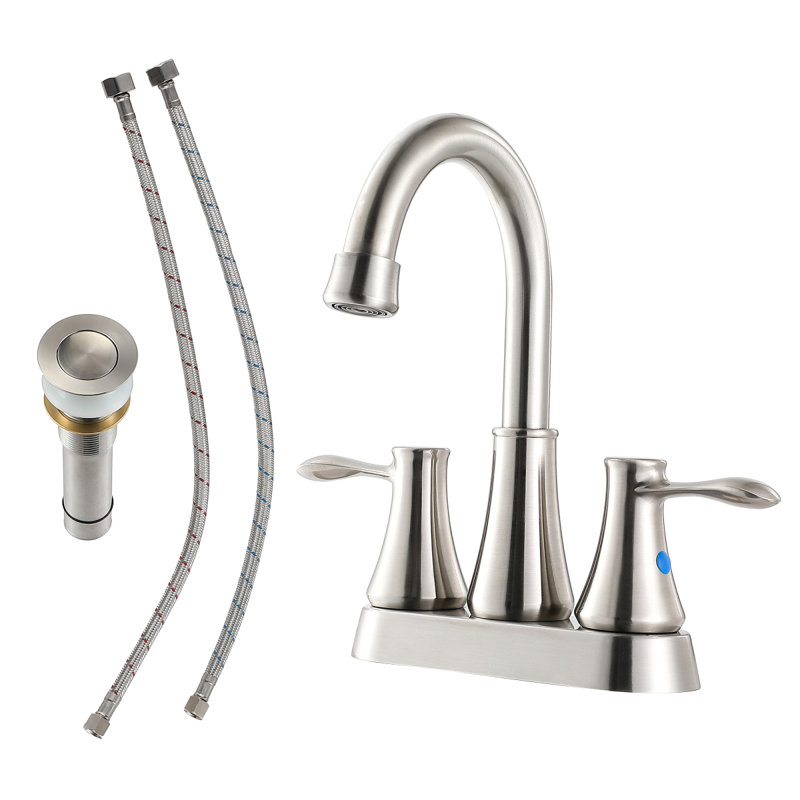 4 Inch 2 Handle Centerset Bathroom Faucet,With Pop Up Drain And 2 Water Supply Lines,Brushed Nickel