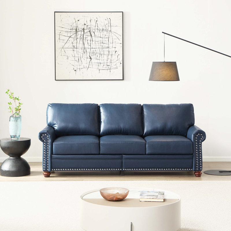 Canapé de salon en faux cuir Classic, Navy Blue Faux Leather