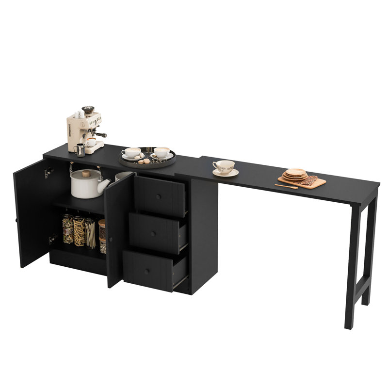 Modern 89.7'' Extendable Dining Table Rectangle Sideboard with Storage, Black