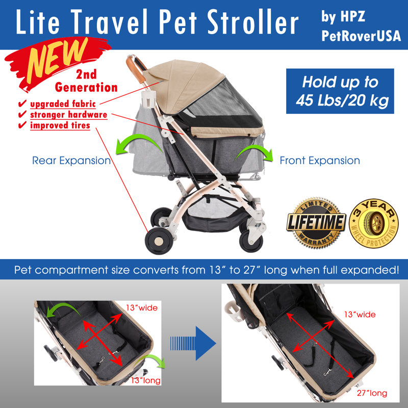 Poussette standard pliable Pet Rover Lite, Taupe