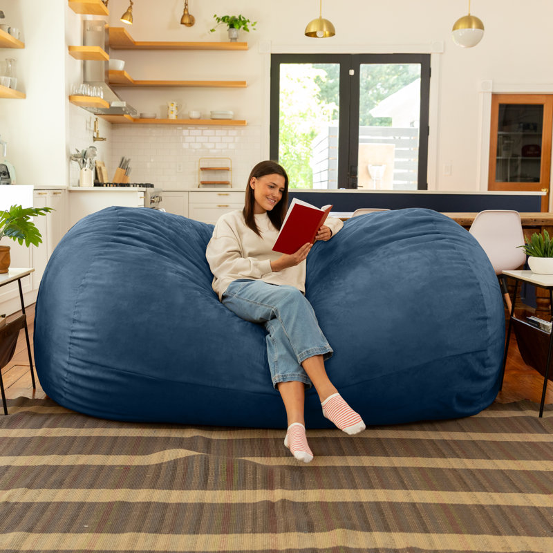 7 Foot Giant Bean Bag Sofa, Navy Microsuede