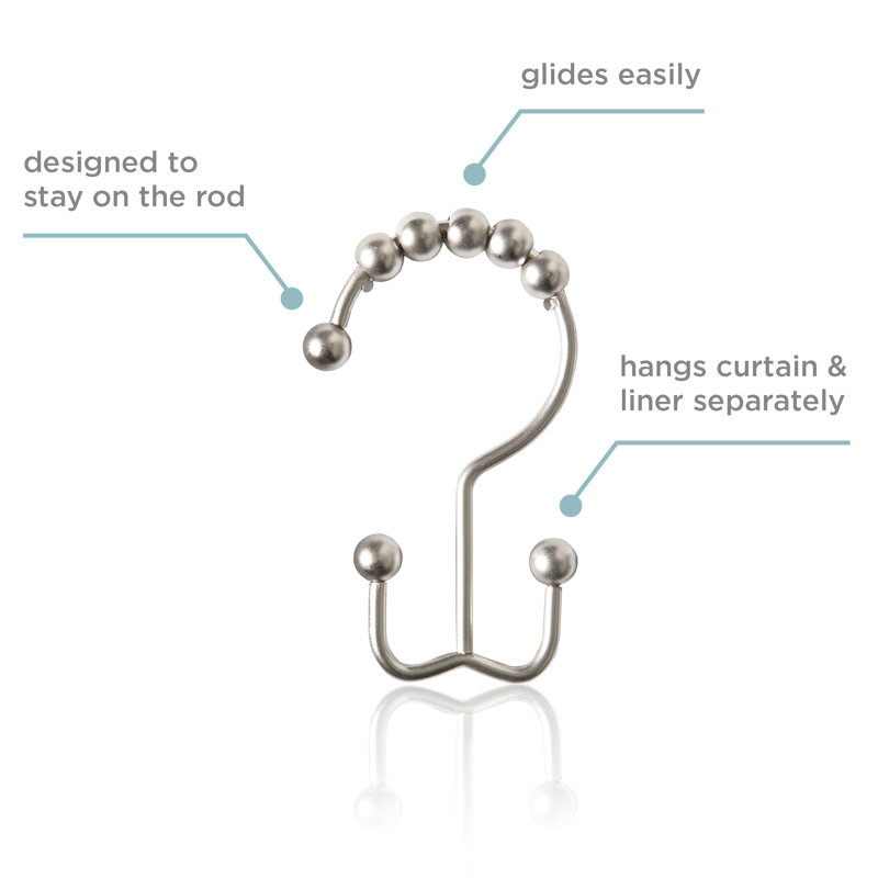 Nickel Finish Rust Resistant Double Shower Curtain Hooks Set of 12