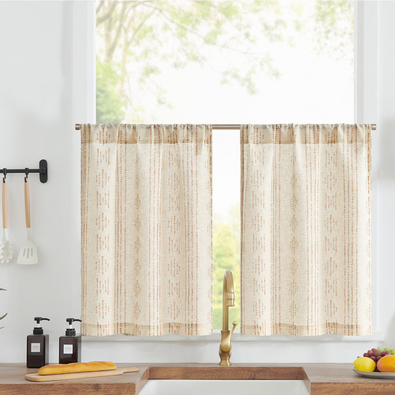 Petits rideaux en lin Boho Cafe, L 26 po x L 24 po, Beige / taupe
