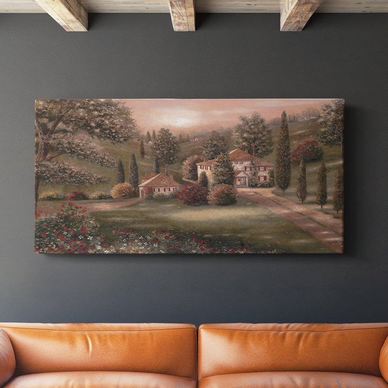 Soirée en Toscane II - Toile tendue avec châssis - Prêt à accrocher, H 16 po x l 32 po