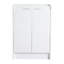 Meuble-lavabo sur pied blanc brillant avec lavabo en résine de 61 cm (24 po), de style moderne, système de fermeture amortie et silencieuse.
