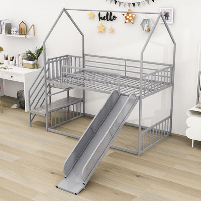 Stonyford Twin over Twin Metal Bunk Bed with Slide and Stair -  Harper Orchard, 823696B6A8EE4030955FB35E332BEBD1