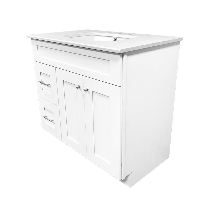 Chrisna 37'' Single Bathroom Vanity with Quartz Top, White