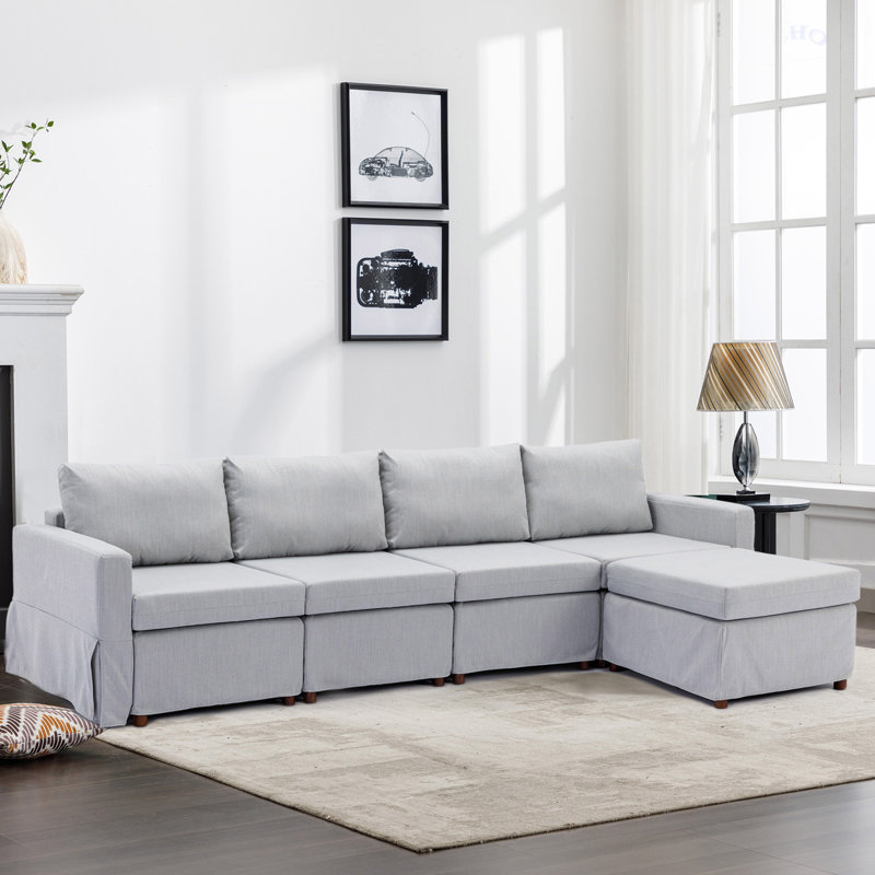 Canapé modulaire 3 pièces Havala, Mélange de lin crème