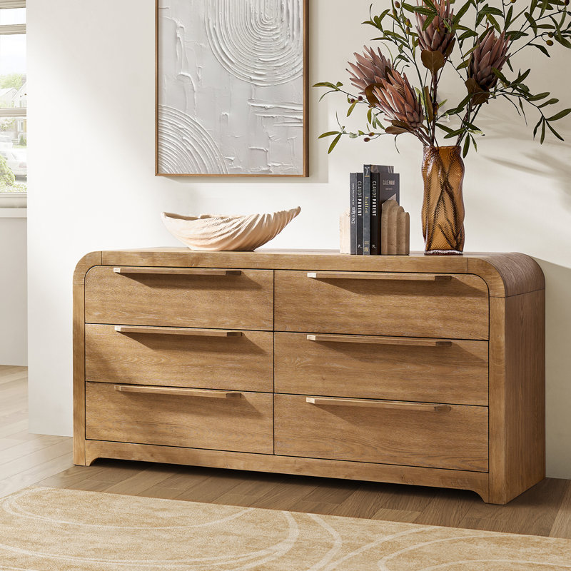 Egon 62'' W Modern Fully Assembled 6-Drawer Solid Wood Dresser with Hidden Drawer and Fully Velvet-lined