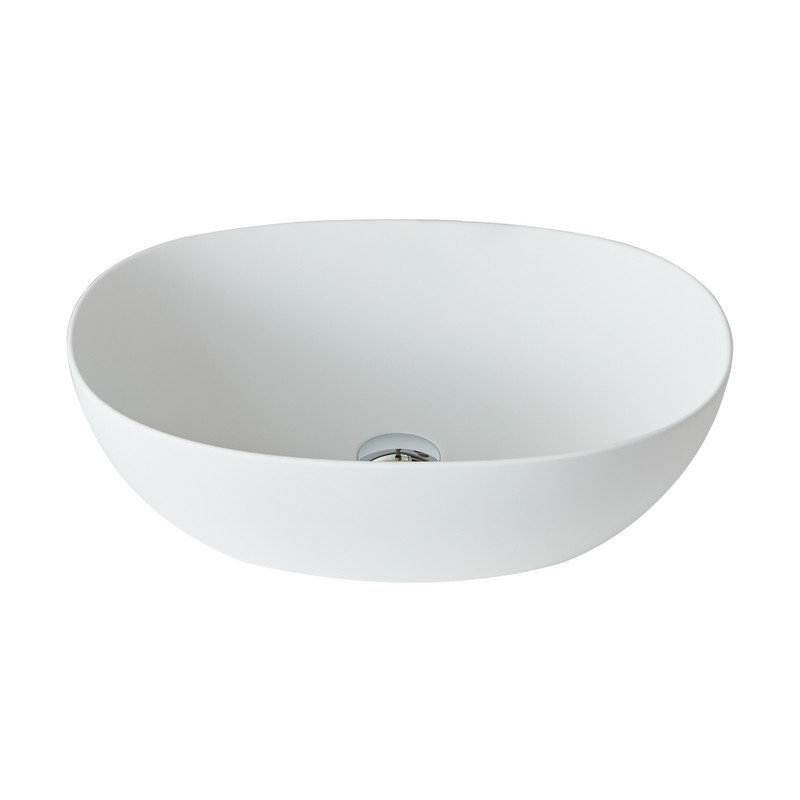 Lavabo vasque de salle de bain ovale en résine à surface solide Casainc, Blanc mat
