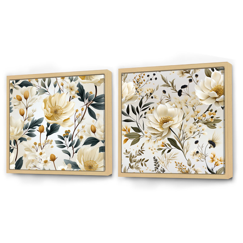 Pelhat - Ensemble de 2 collages carrés floraux, Cadre flottant brun, H 30 po x l 61 po