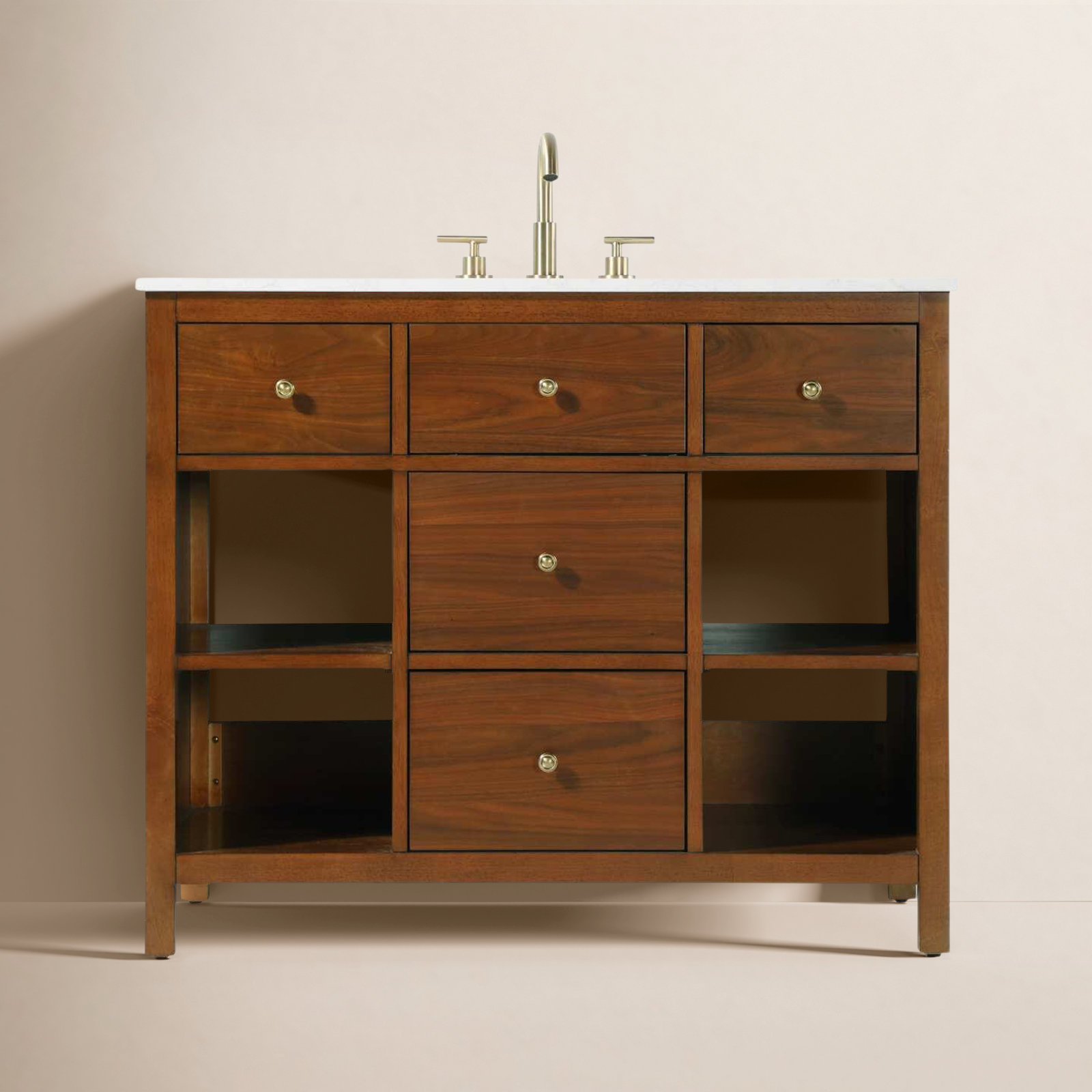Single Bathroom Vanity, 42", Brandy Walnut/Gold