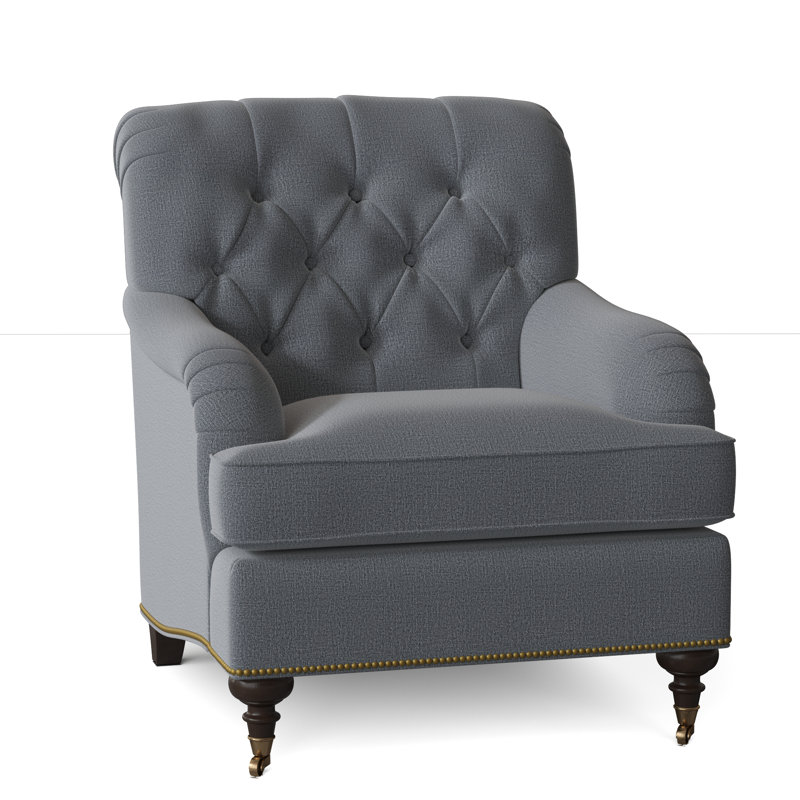Fauteuil à coussin en duvet capitonné Devan, Noyer américain, Port d'Élise, Petit bronze antique