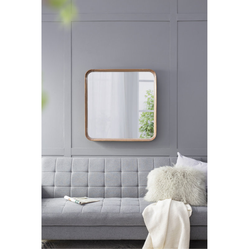 Miroir carré 32 po x 32 po avec cadre en bois - salon, salle de bain, entrée. Style ravissant, bords arrondis. Miroir 29,9 po x 29,9 po, 50% bois de pin, 25%, 19,6 lb, bordure en bois brun simple