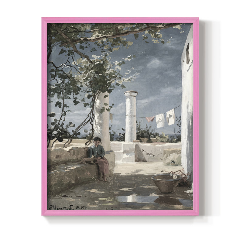 «Vintage Landscape Cxxi», reproduction encadrée - bois massif, Rose, H 11 po x l 9 po