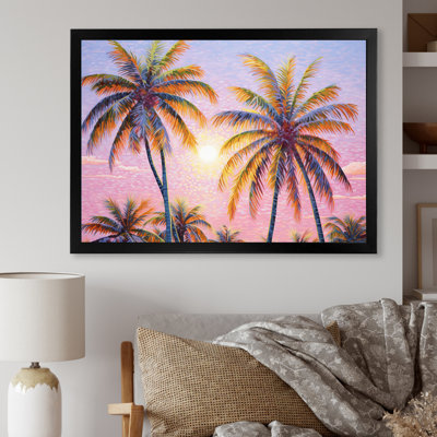 «Rose Radiance Sunset Palm Trees II», reproduction sur toile