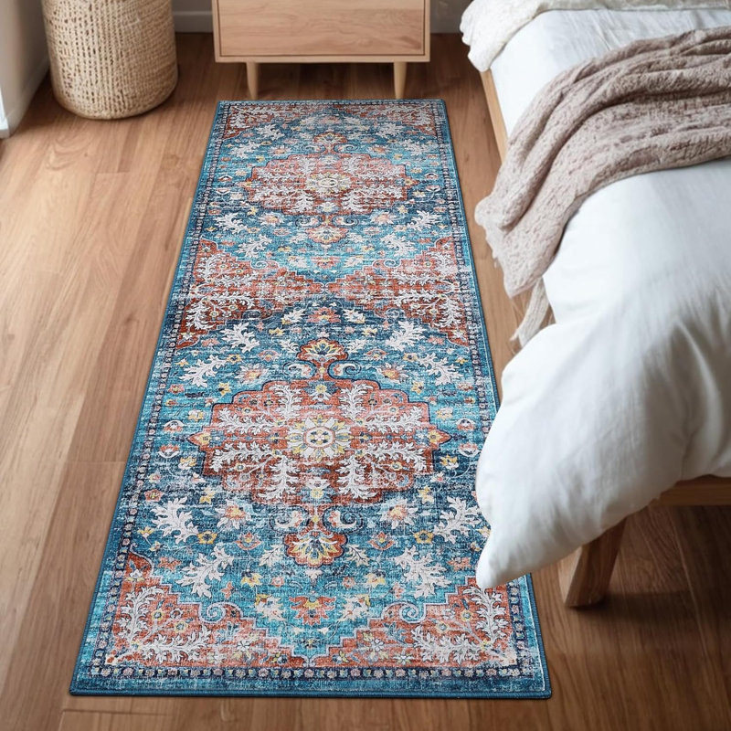 Thin Washable Runner Rug 2x6 Non-Slip Non-Shedding Vintage Hallway Runner Stain-Resistant Indoor Entryway, Runner 2' x 6'