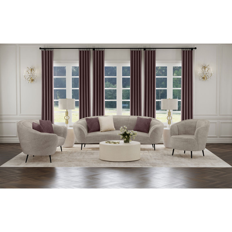 Ensemble de 3 pièces canapé rembourré incurvé beige