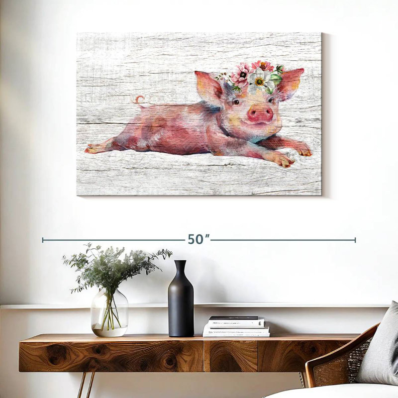 Brampt Wooden Floral Pig