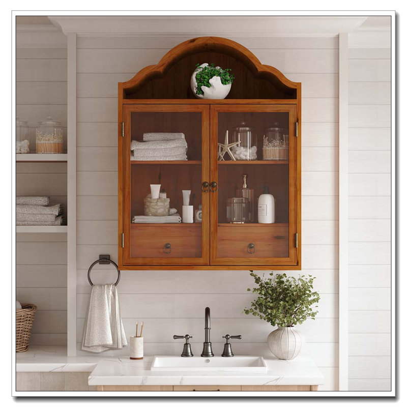 Solid Wood Wall Cabinet with Elegant Wave, Brown