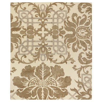 Brocade Floral Area Rug in Beige/Neutral/Gray
