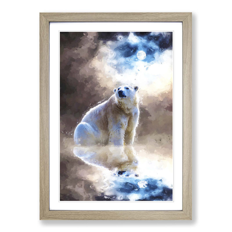 Polar Bear in Abstract - Picture Frame Graphic Art Print on MDF, Oak, 60cm H x 40cm W x 2cm D