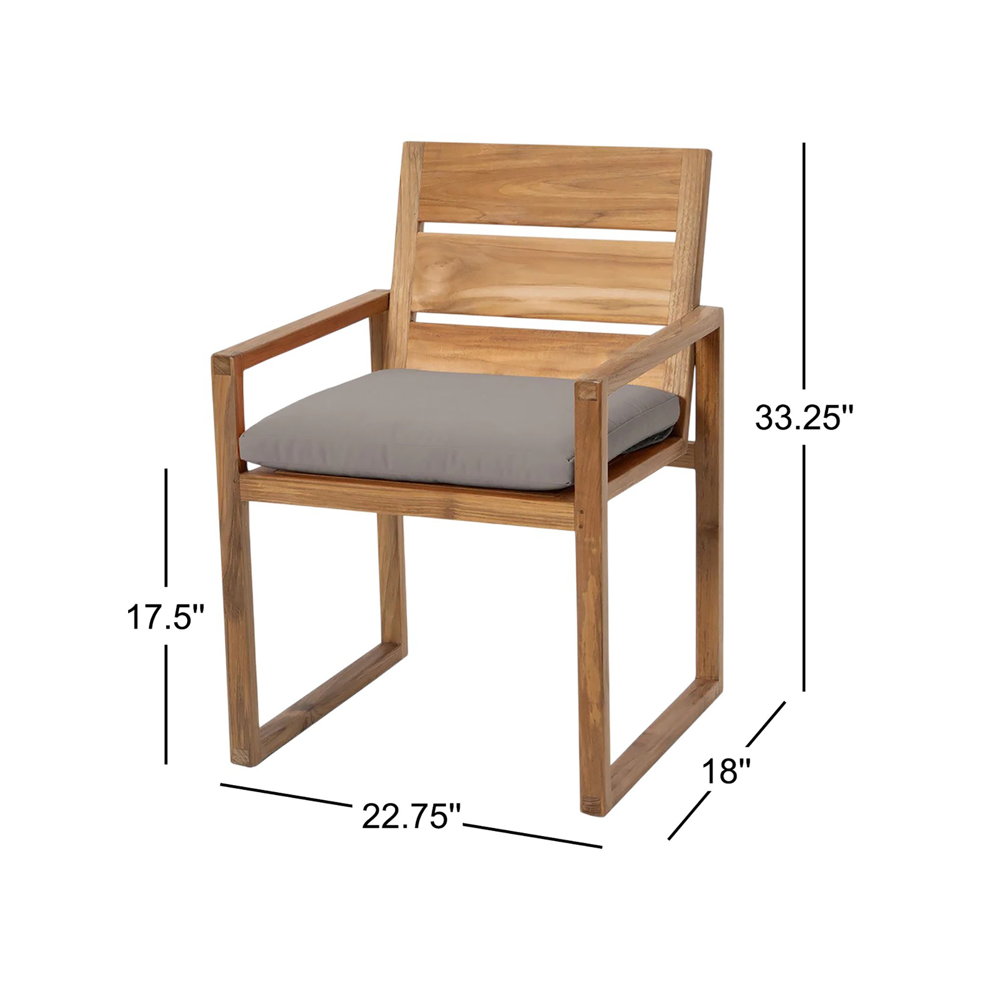 Uvita Teak Patio Dining Armchair with Cushion, Taupe