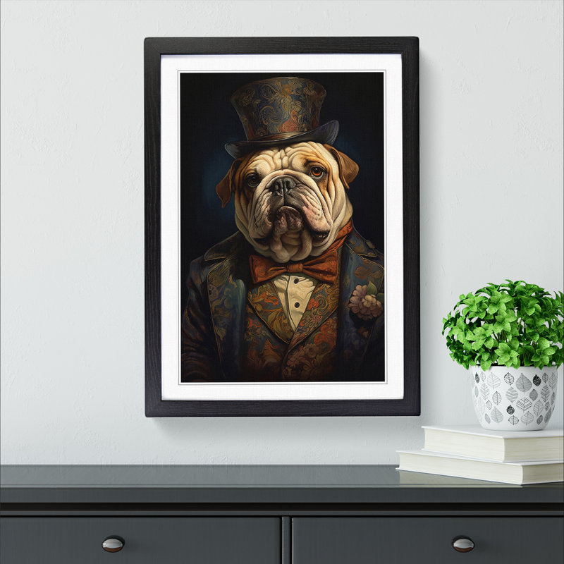 British Bulldog Romanticism - Framed Print, 34cm H x 25cm W x 2cm D, Black Framed