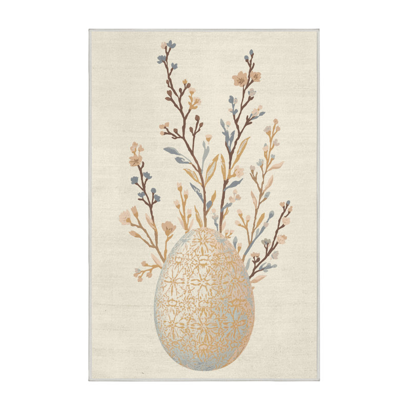 Soft Plush Finnell Easter Modern & Contemporary Abstract Area Rug in Beige – White Binding, 8x12