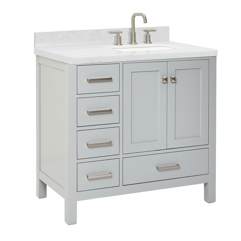 Cambridge 36.25'' Single Bathroom Vanity with Carrara Quartz Top, Gray