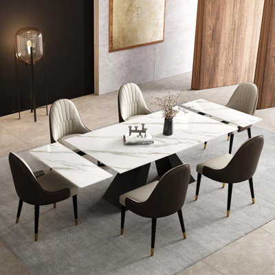 Ensemble de table de salle à manger Raliect pour 8 à 10 personnes avec table extensible en pierre frittée de 63 po à 94,5 po et 8 chaises en similicuir