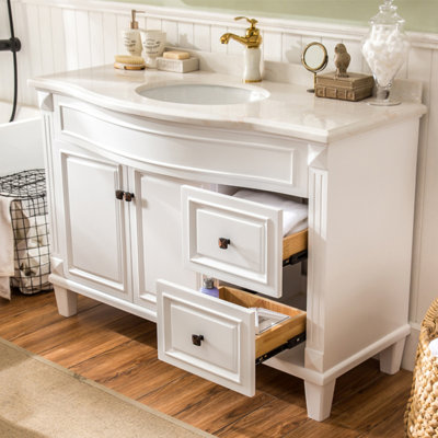American Style Rubber Wood Bathroom Vanity with Marble Countertop and Matching Medicine Cabinet for Bathroom