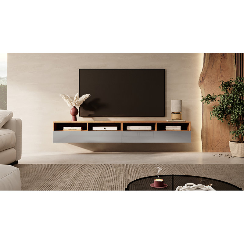 Rodley TV Stand for TVs up to 88", Wotan Oak/Grey Gloss