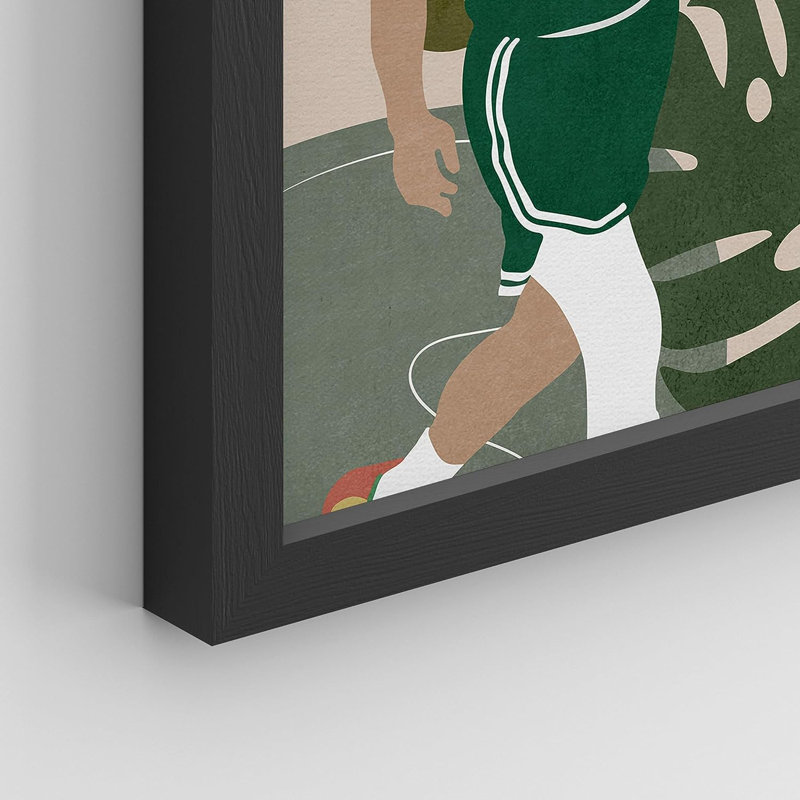«Basketball Player Jungle Leaves», impression encadrée de 4 pièces, Cadre noir, H 14 po x l 11 po x P 1 po
